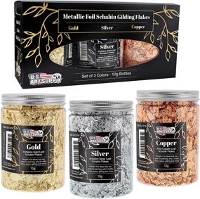 img 4 attached to 🎨 30 Gram Kit of U.S. Art Supply Metallic Foil Schabin Gilding Metal Leaf Flakes - Set of 3 Colors Imitation Gold, Silver, and Copper in 10 Gram Bottles - Ideal for Epoxy Resin, Nail Crafts, Painting, Jewelry, and Slime