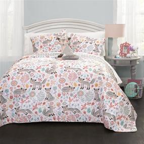 img 4 attached to Lush Decor Pixie Fox Quilt Reversible 3 Piece Bedding Set - Gray/Pink - Twin Quilt Set: Experience Cozy Elegance in Your Bedroom
