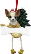 personalized chihuahua tan & white ornament with adorable dangling legs - hand painted christmas decor логотип