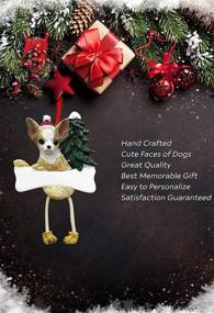 img 3 attached to Personalized Chihuahua Tan & White Ornament with Adorable Dangling Legs - Hand Painted Christmas Decor