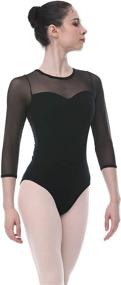 img 1 attached to Dance Favourite ¾ Mesh Sleeve Deep V Open Back Leotard: Perfect Gymnastics Attire for Girls and Women