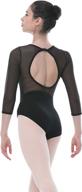 dance favourite ¾ mesh sleeve deep v open back leotard: perfect gymnastics attire for girls and women логотип