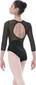 img 4 attached to Dance Favourite ¾ Mesh Sleeve Deep V Open Back Leotard: Perfect Gymnastics Attire for Girls and Women