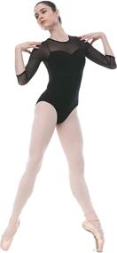 img 3 attached to Dance Favourite ¾ Mesh Sleeve Deep V Open Back Leotard: Perfect Gymnastics Attire for Girls and Women