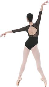 img 2 attached to Dance Favourite ¾ Mesh Sleeve Deep V Open Back Leotard: Perfect Gymnastics Attire for Girls and Women