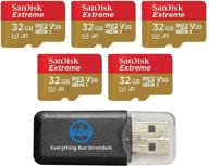 sandisk extreme 32gb (five pack) 4k micro memory card (sdsqxaf-032g-gn6mn) uhd video speed 30 uhs-1 v30 32g microsd hc bundle with (1) everything but stromboli card reader logo