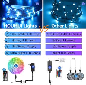 img 2 attached to 🌈 50ft RGB LED Strip Lights for Bedroom - HOUHUI Color Changing Light Strips with Remote & 24V Adapter - 5050 LED Light Strips Kit for Home Ceiling Bar Party Decoration (One Roll 50ft)