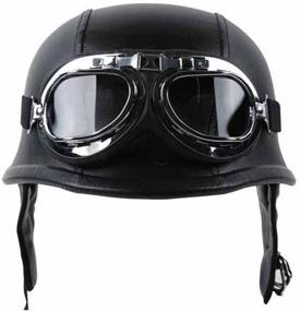 img 1 attached to 🏍️ HTTMT MT506-002-L: German Black Leather Motorcycle Half Face Helmet with Biker Pilot Goggles [Size L] - DOT Certified