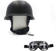 🏍️ httmt mt506-002-l: german black leather motorcycle half face helmet with biker pilot goggles [size l] - dot certified logo