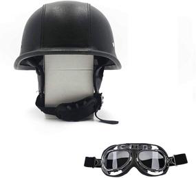 img 4 attached to 🏍️ HTTMT MT506-002-L: German Black Leather Motorcycle Half Face Helmet with Biker Pilot Goggles [Size L] - DOT Certified