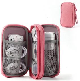 img 4 attached to 🔌 Portable Electronic Organizer Pouch Bag - 3 Compartments Travel Cable Storage Bag for Phone Accessories - Multifunctional Case for Cables, Chargers, Hard Drives, Earphones (Pink)