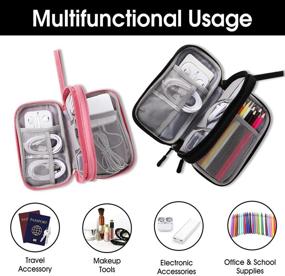 img 1 attached to 🔌 Portable Electronic Organizer Pouch Bag - 3 Compartments Travel Cable Storage Bag for Phone Accessories - Multifunctional Case for Cables, Chargers, Hard Drives, Earphones (Pink)