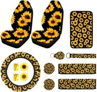 🌻 sunflower car accessories set - 12pcs: front seat covers, steering wheel cover, universal console cover, keyring, shoulder pads, vent decor & cup coaster logo