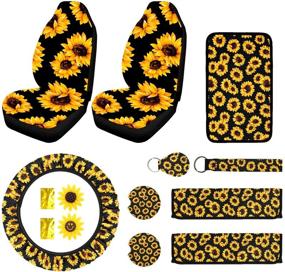 img 4 attached to 🌻 Sunflower Car Accessories Set - 12PCS: Front Seat Covers, Steering Wheel Cover, Universal Console Cover, Keyring, Shoulder Pads, Vent Decor & Cup Coaster