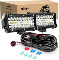 🚗 nilight zh303 2pcs 6.5 inch 120w spot &amp; flood combo led driving lights with 16awg wiring harness for off-road truck car atv suv, triple row work light, 2 years warranty - white logo