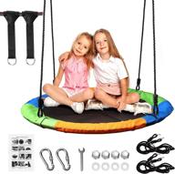 🪐 cavinal 40” flying saucer tree swing set for kids - indoor & outdoor round mat with adjustable hanging tree straps & stainless carabiners - 660lb weight capacity - playground swing that's easy to install - multicolored логотип