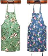 👩 stylish homkin women kitchen apron-2 pack: cotton canvas floral apron with pockets for women chef apron – green & blue (medium) logo