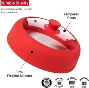 img 2 attached to 🍽️ Bezrat Vented Silicone and Glass Microwave Plate Cover - Large 12 inch, Red - Splatter Guard Lid with Handle for 6-11.8 inch Plates and Bowls