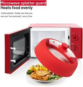 img 3 attached to 🍽️ Bezrat Vented Silicone and Glass Microwave Plate Cover - Large 12 inch, Red - Splatter Guard Lid with Handle for 6-11.8 inch Plates and Bowls