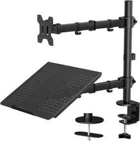 img 4 attached to 💻 HUANUO Laptop Mount with Keyboard Tray: Adjustable Monitor Desk Stand for 13-27 Inch LCD Screens Up to 22lbs, Black