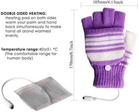 img 3 attached to 🧤 USB Heated Gloves for Men and Women | 2-Pack Mitten with USB 2.0 Powered Stripes Heating Pattern | Knitting Wool Fingerless Laptop Gloves | Hands Warmer | Washable Design | Perfect Gift | Black + Purple