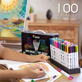 img 1 attached to 🎨 Versatile Dual Tip Markers - 100 Vibrant Colors - Fine-Tip (0.4mm) and Wide-Tip (0.8mm) - Ideal for Calligraphy, Drawing, Adult and Kids' Coloring, Mandala Art