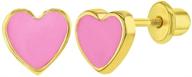 💕 gold plated pink enamel heart screw back earrings for toddlers & young girls - charming and adorable safety heart stud earrings for little girls - perfect gift for valentine's day or precious occasions logo