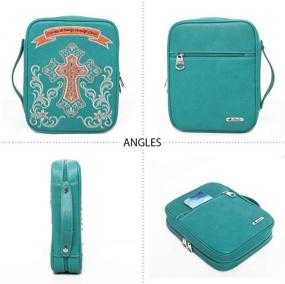 img 1 attached to 🔼 Stylish Montana West Leather Bible Cover Case for Women: 'I can do All Things Through Christ' - Cross Stitch, Crystal Studs Handle, Blue Cross Bible Bag (Turquoise CW DC021 TQ)