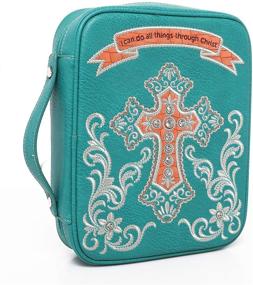 img 3 attached to 🔼 Stylish Montana West Leather Bible Cover Case for Women: 'I can do All Things Through Christ' - Cross Stitch, Crystal Studs Handle, Blue Cross Bible Bag (Turquoise CW DC021 TQ)