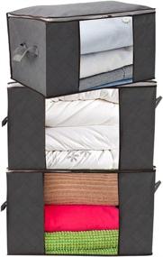 img 4 attached to 🧺 90L Large Capacity Clothes and Blanket Storage Bag Organizer - Reinforced Handles, Thick Non-Woven Fabric - 3Pack