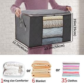 img 2 attached to 🧺 90L Large Capacity Clothes and Blanket Storage Bag Organizer - Reinforced Handles, Thick Non-Woven Fabric - 3Pack