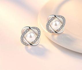 img 1 attached to 💫 Spiral Stud Earrings: Sterling Silver Freshwater Cultured Pearl & Cubic Zirconia Combination