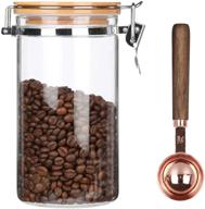 borosilicate glass coffee bean storage container with airtight lid | glass sealed jar with locking clamp lid for coffee beans and nuts | coffee storage canister with spoon | 1 lb capacity, 40 fluid oz логотип