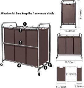 img 2 attached to 🧺 Brown Laundry Sorter Cart with Lockable Wheels, 3 Removable Bags - STORAGE MANIAC 3 Section Laundry Hamper with Heavy Duty Rolling