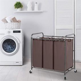 img 3 attached to 🧺 Brown Laundry Sorter Cart with Lockable Wheels, 3 Removable Bags - STORAGE MANIAC 3 Section Laundry Hamper with Heavy Duty Rolling