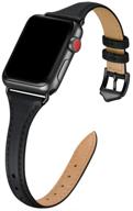 📱 wfeagl тонкие ремешки из верхней зернистой кожи для apple watch 38 мм 40 мм 42 мм 44 мм, замена для iwatch se & series 6/5/4/3/2/1 (черный/черный, 38 мм 40 мм) логотип