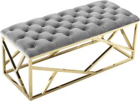 img 2 attached to 💛 Gold Gray Modway Intersperse Tufted Modern Bench with Geometric Gold Stainless Steel Frame