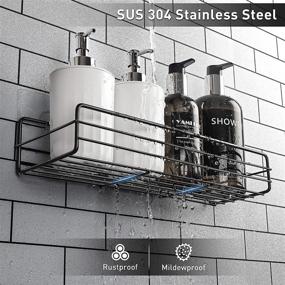 img 2 attached to 🚿 SUS304 Rustproof Black Shower Caddy Basket Shelf with Soap Holder - Traceless Adhesive Shower Wall Shelves for Bathroom Shower Storage - 3-Pack Organizer