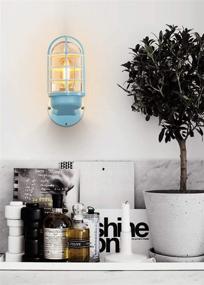 img 1 attached to RUNNUP Industrial Wall Sconce Mini Nautical Style Wall Light With Metal Cage And Glass Shade In Blue Finish