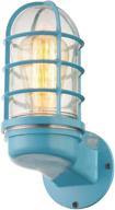 runnup industrial wall sconce mini nautical style wall light with metal cage and glass shade in blue finish логотип