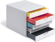 🗄️ durable varicolor mix desktop drawer organizer - 5 compartments with removable labels, 11" x 14" x 11.375", white & multicolored логотип