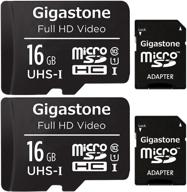 gigastone 16gb 2-pack микро sd-карта для fhd видео, наблюдения за безопасностью камеры, экшн-камеры, дрона - 85mb/s micro sdhc uhs-i u1 class 10. логотип