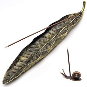 img 4 attached to 🍃 Durable Zinc Alloy Incense Holder Set - Leaf and Snail Incense Burner, Stylish Ash Catcher Tray for Sticks, Perfect for Meditation, Yoga, Home & Office