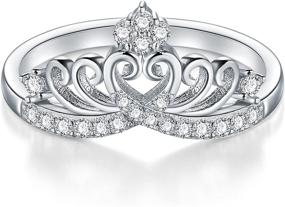 img 2 attached to BORUO 925 Sterling Silver CZ Princess Crown Tiara Wedding Band Eternity Ring 4-12