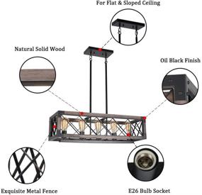 img 2 attached to Светильник для прямоугольной столовой в стиле рустик - деревянная фермерская кухонная островная люстра с каркасом, черный металлический промышленный подвесной светильник с 5 лампочками Edison E26 8033.