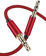 🔴 jsaux aux cable - premium 4ft/2 pack copper shell, hi-fi sound - nylon braided car/home stereo aux cord for speaker, headphones - compatible with sony, echo dot, beats - red logo