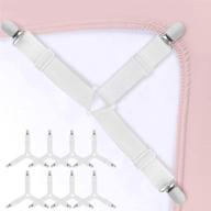 🛏️ reliable bed sheet fasteners: 8pcs adjustable triangle elastic suspenders for securely holding bed sheets, mattress covers, sofa cushions - white logo