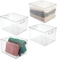 📦 mdesign plastic storage organizer container bin - closet organization solution for hallway, bedroom, linen, coat, and entryway - 4 pack, clear logo