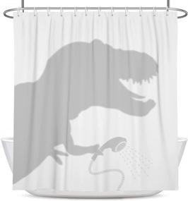img 4 attached to 🚿 Coxila Dinosaur Shower Curtain 60x72 inch - Funny Dino Kids Bath Silhouette Animal Cartoon Boys - White Gray Bathroom Curtain - Polyester Fabric Waterproof - Includes 12 Hooks