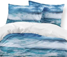 img 3 attached to Ocean Duvet Cover Set Twin Size with Raging Seawater Nature Print: Stylish 2-Piece Bedding Set for Men and Women